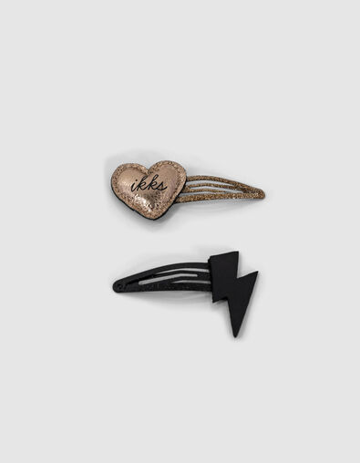 Girls’ black lightning and gold heart snap hair clips - IKKS