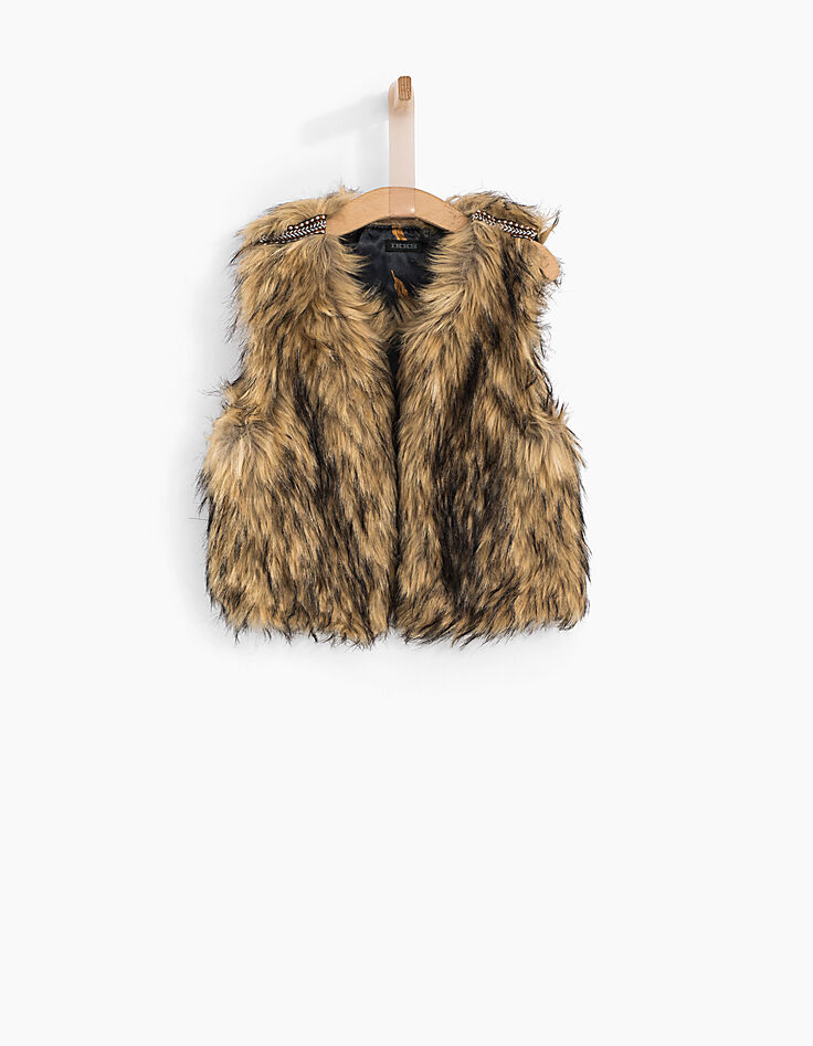 Girls’ beige faux fur gilet-1