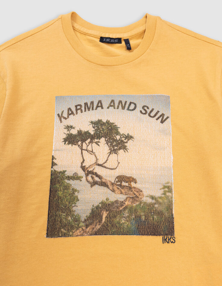 T-shirt jaune coton bio tigre sur arbre garçon-3