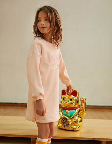 Poederroze sweat-jurk Tokyo met ritsen opzij voor meisjes - IKKS