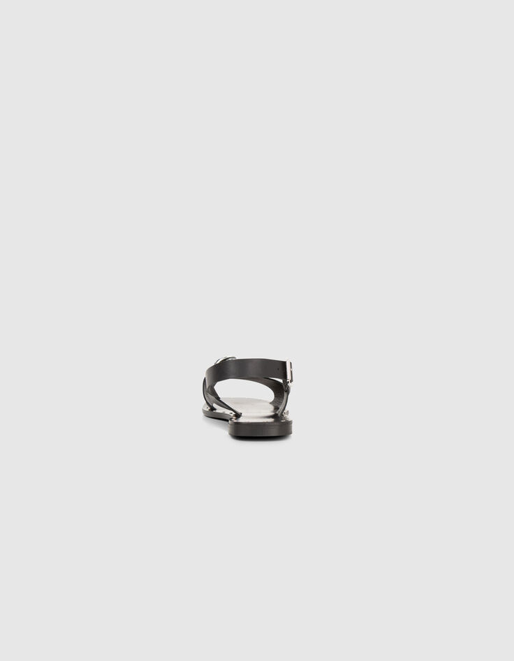 Sandales plates cuir noir décor maxi chaîne métal Femme-3