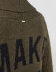 Cardigan kaki mi-long broderie dos femme-5