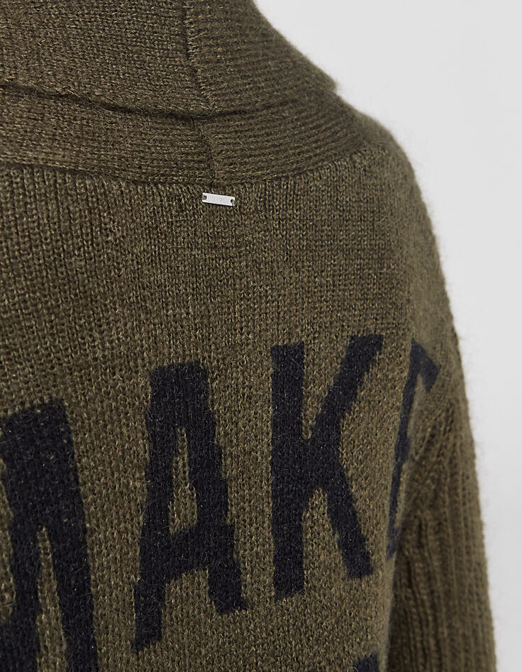 Cardigan kaki mi-long broderie dos femme-5