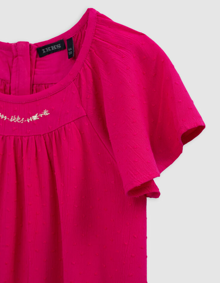 Vestido rosa vivo tejido gofrado plumetis niña-8