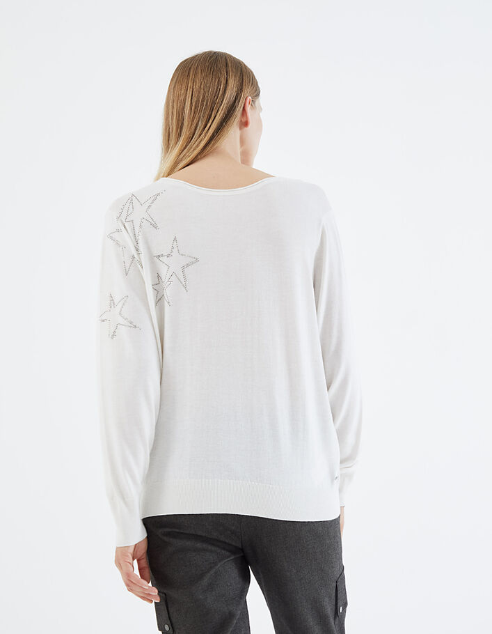 Women’s off-white reversible V-neck sweater+diamante stars - IKKS