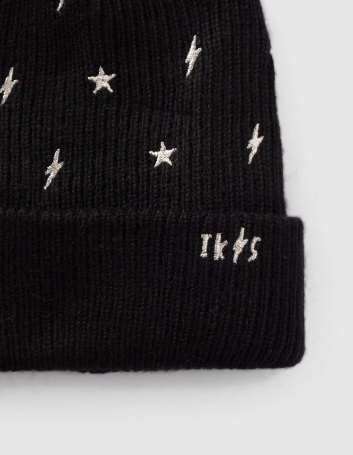 Girls’ black knit snood, embroidered gold stars/lightning-4