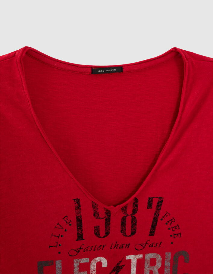 Rood T-shirt met tekst en studs Dames - IKKS