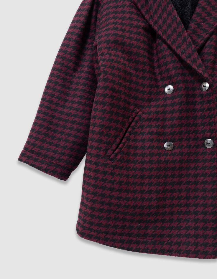 Girls’ black check coat with hooded facing-5