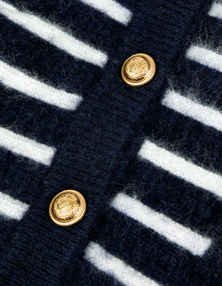 Cardigan manches longues marine rayures 100% laine Femme-9