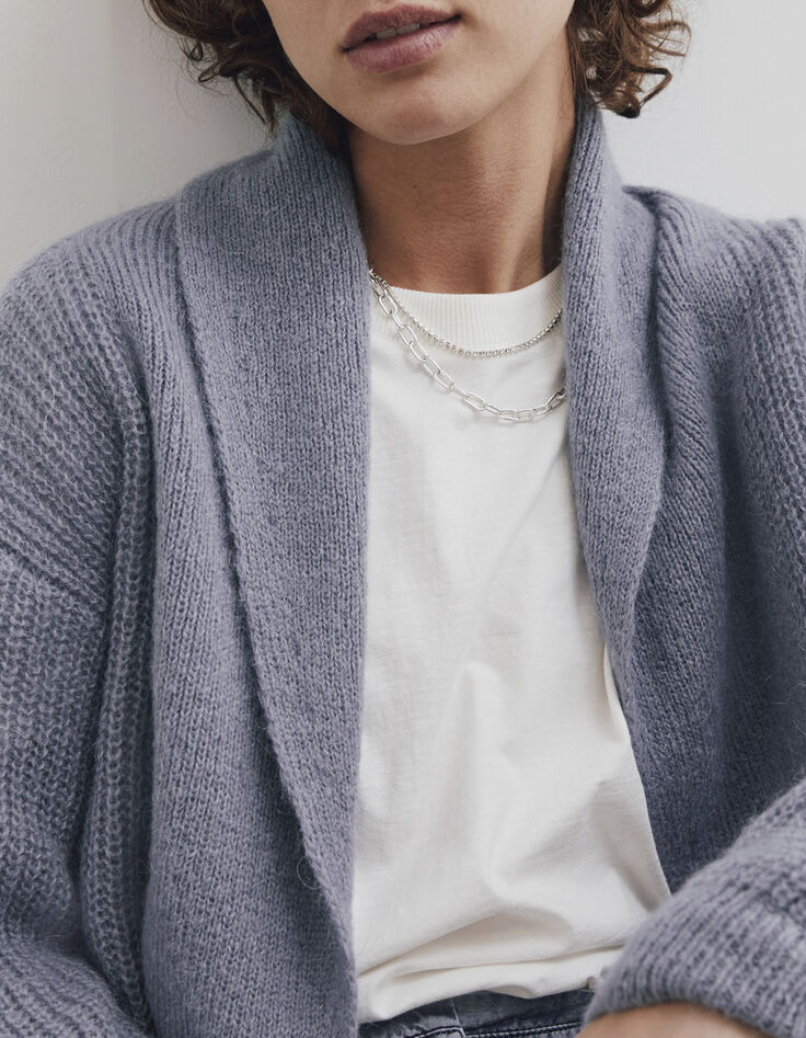 Cardigan gris chiné en maille effet poil femme-6