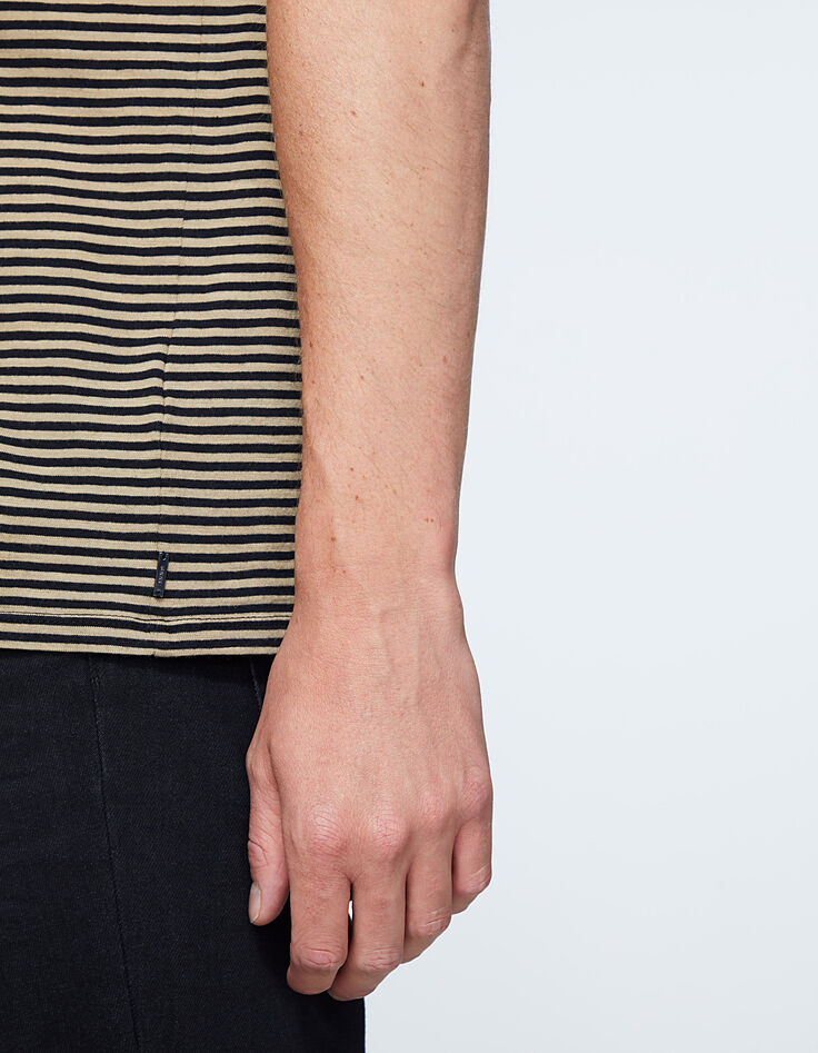 Men's beige with black stripes sailor T-shirt-5