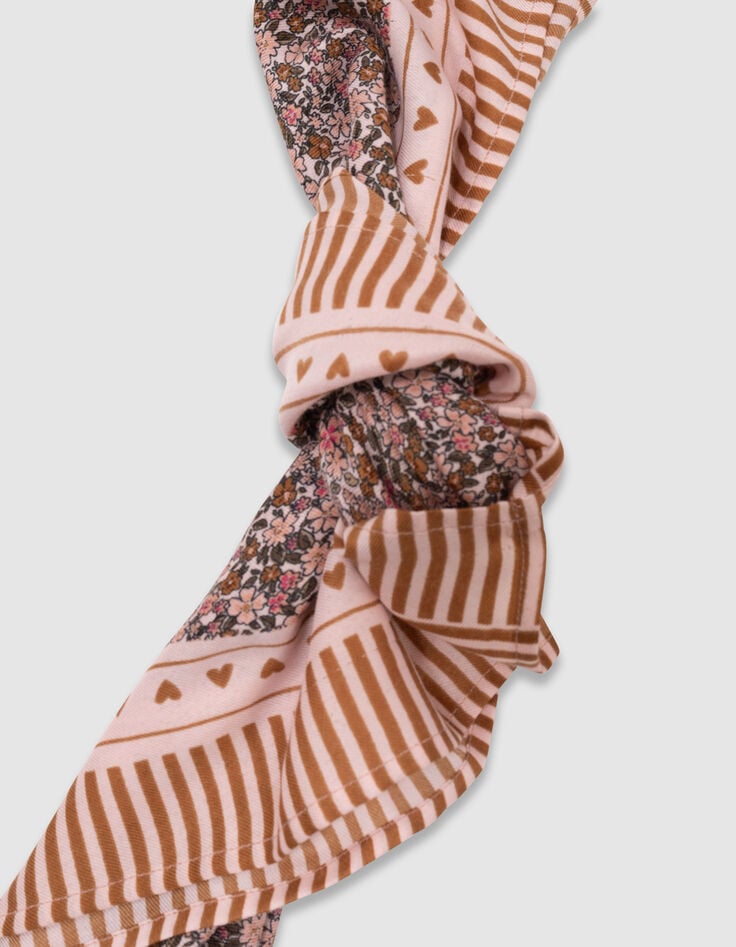 Girls’ pink square scarf, autumn flower print-6 Girls’ pink square scarf, autumn flower print-6