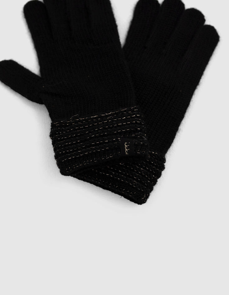 M&auml;dchenstrickhandschuhe mit goldfarbenem Garn am Umschlag-2