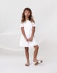 White jacquard feather duster dress with flowers for girl-1