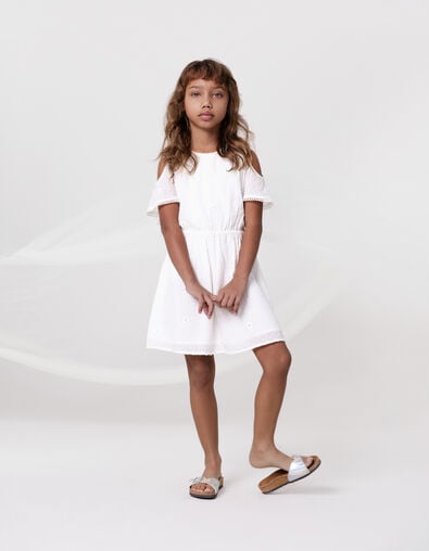 White jacquard feather duster dress with flowers for girl - IKKS