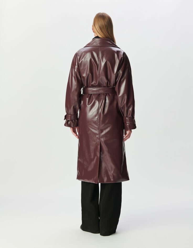 Bordeauxroter Damen-Trenchcoat lang Vinyloptik-4 Bordeauxroter Damen-Trenchcoat lang Vinyloptik-4