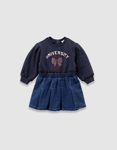 Marineblaues Babymädchenkleid Mischgewebe Schleifenstick - IKKS