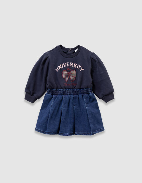 Marineblaues Babymädchenkleid Mischgewebe Schleifenstick - IKKS