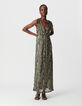 Mujer maxi vestido negro con estampado de espiga-1