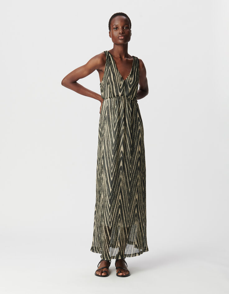 Mujer maxi vestido negro con estampado de espiga-1