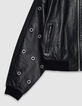Zwart leren korte bomber Dames maxi eyelet design-7