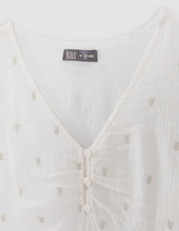 Blouse blanc cass&eacute; broderies dor&eacute;es fille-3