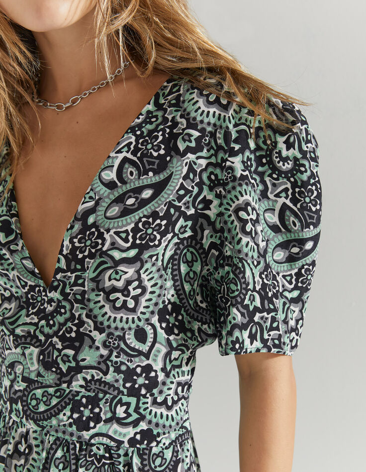 Robe longue en viscose imprimé cachemire vert femme-2