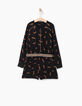 Combishort noir à imprimé plumes camel fille-2