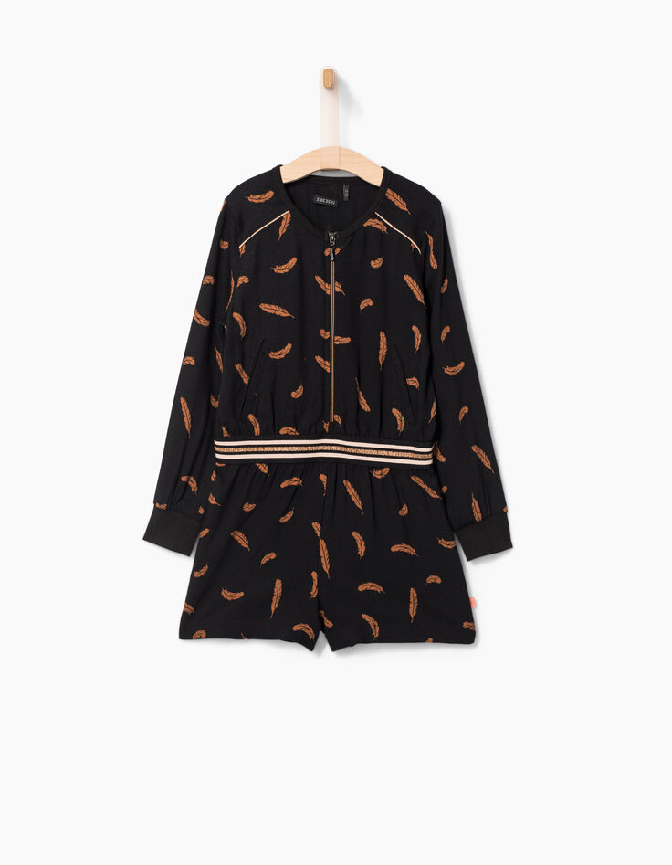 Combishort noir à imprimé plumes camel fille-2