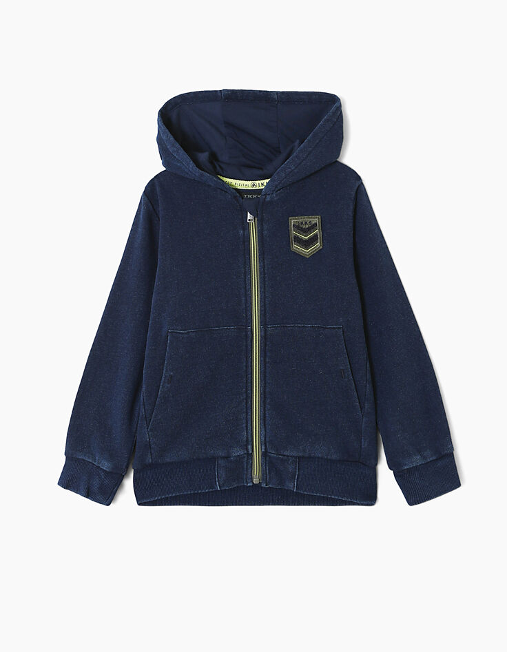 Cardigan indigo à patch army bouclette garçon -2