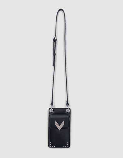 Bolso teléfono 111 cuero negro bandolera tachuelas para Mujer - IKKS