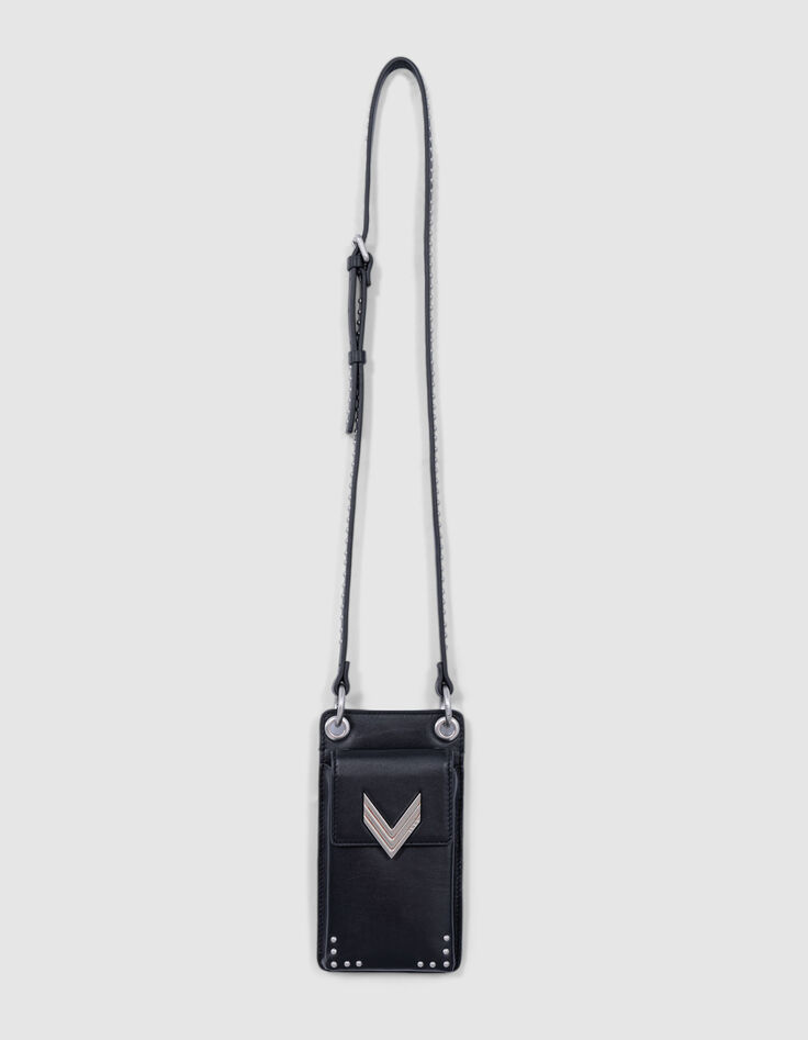 Bolso teléfono 111 cuero negro bandolera tachuelas para Mujer-1