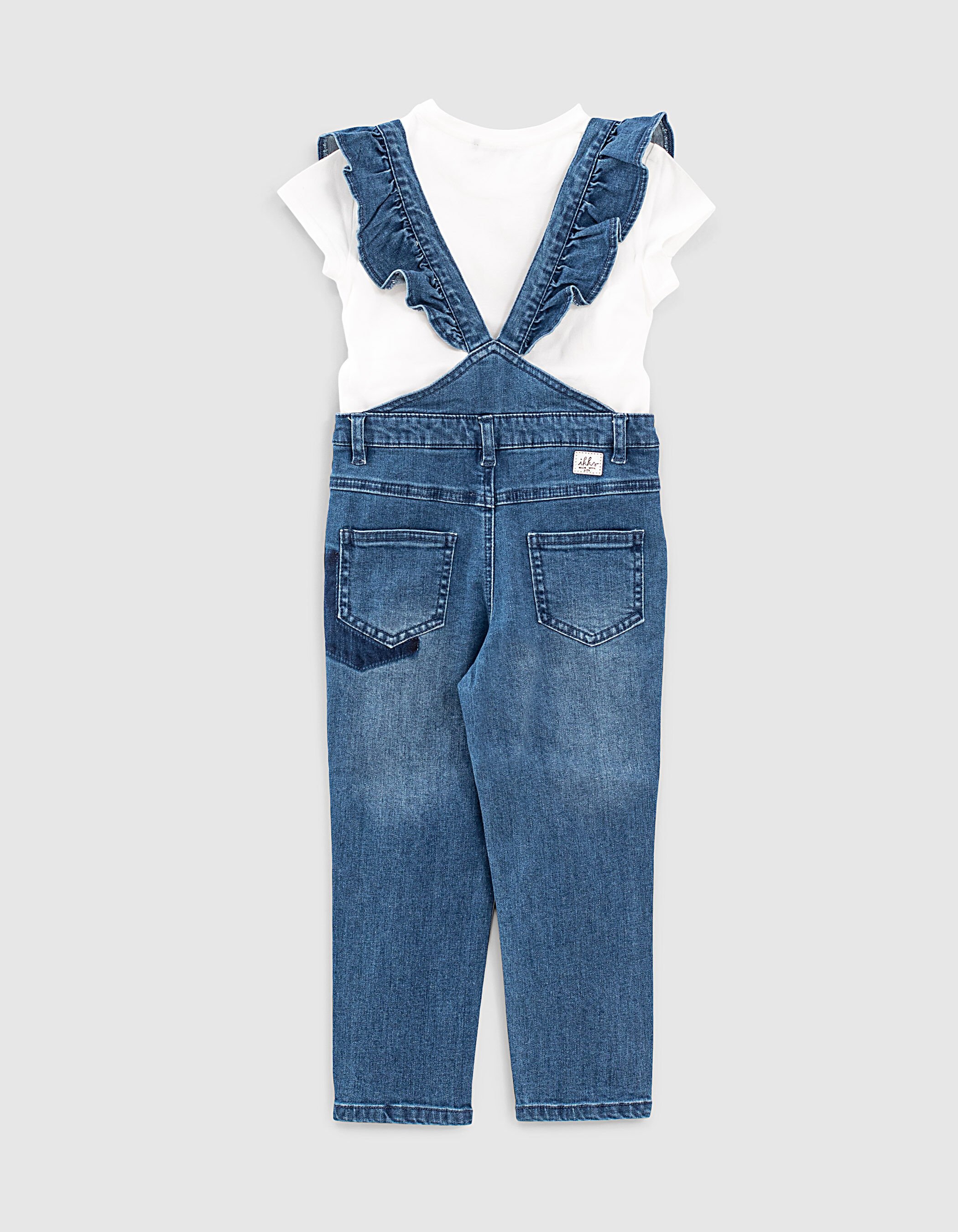 Ensemble salopette jean et T shirt cru bio fille