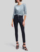 Tee-shirt bleu orage lin foil décor micro perles Femme-1