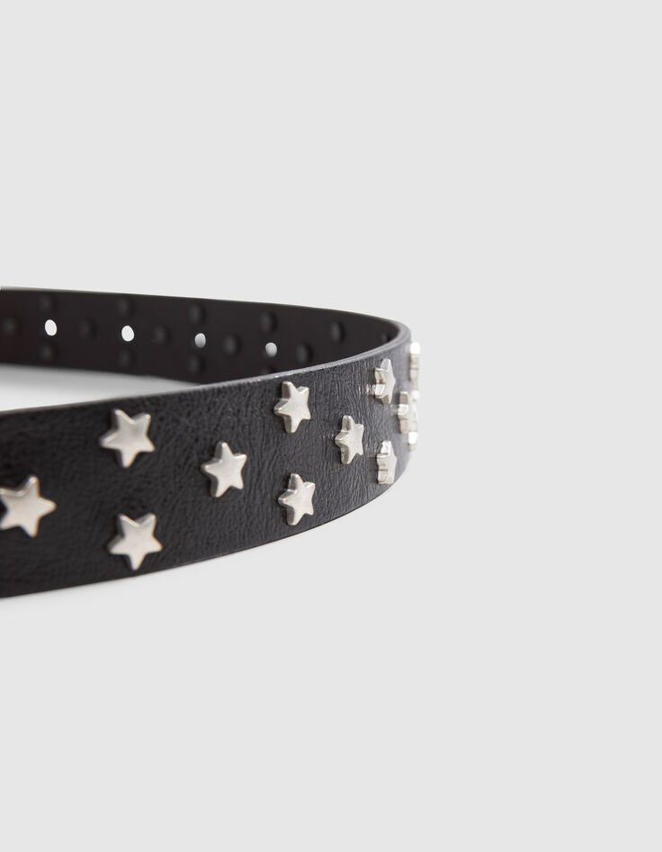 Ceinture cuir noir clous forme étoiles Femme-3