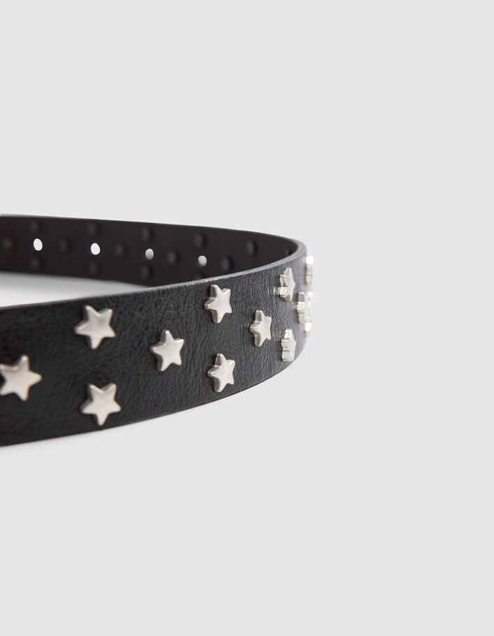 Women’s black leather belt with star studs - IKKS
