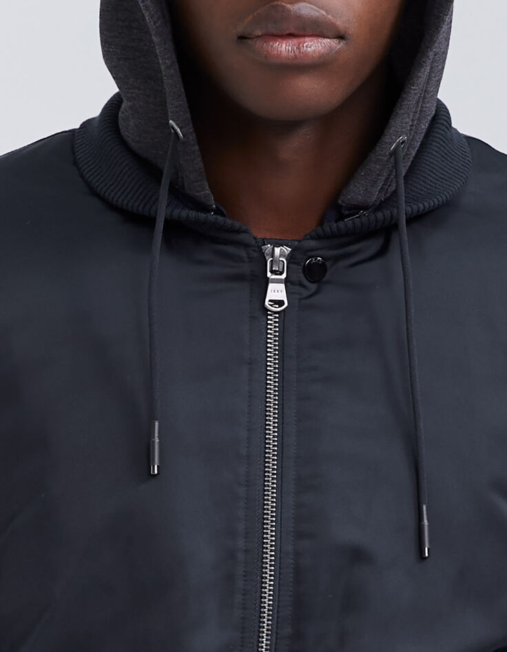 Marineblaue Herrenbomberjacke aus Nylon mit Kapuze-6