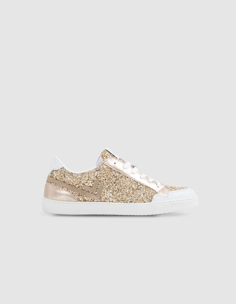 Women's white leather and gold glitter trainers - IKKS