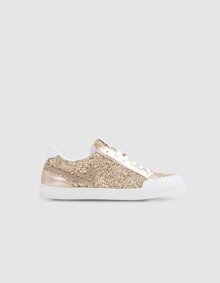 Baskets blanches cuir et paillettes dorées Femme-1
