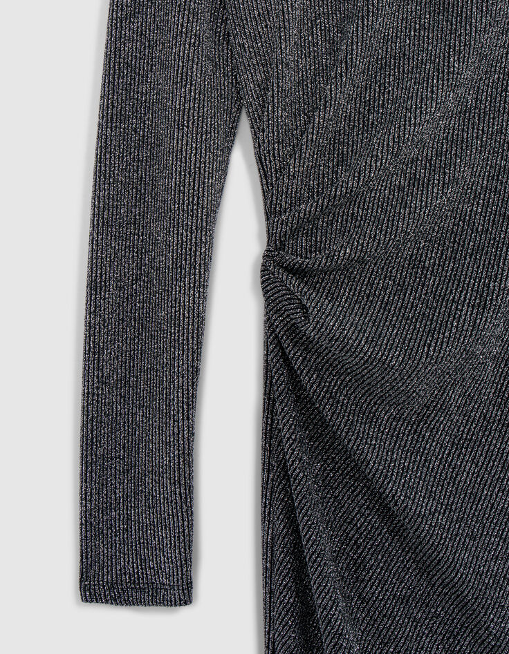 Silbernes Maxikleid aus geripptem Lurex-Netz für Damen-6