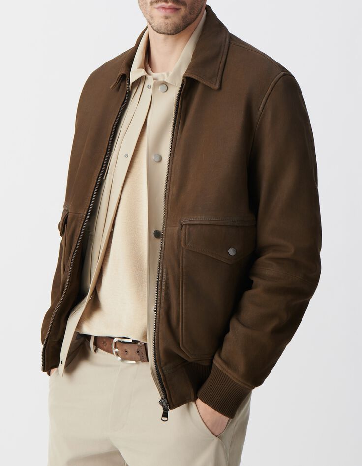 Blouson aviateur bronze en cuir Homme-4