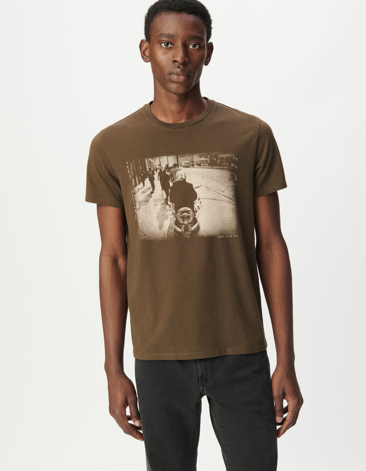 Camiseta manga corta caqui foto motero hombre-2