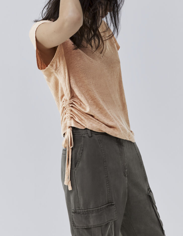 Women’s Desert foil linen knit drawstring side T-shirt-4