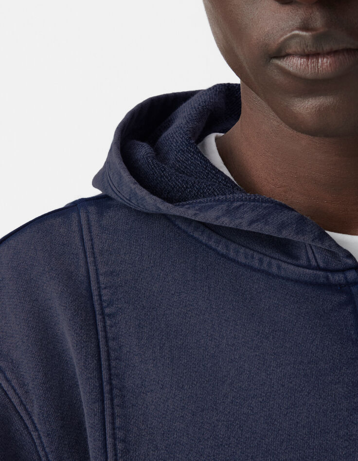Cardigan encre à capuche molleton zippé Homme-4