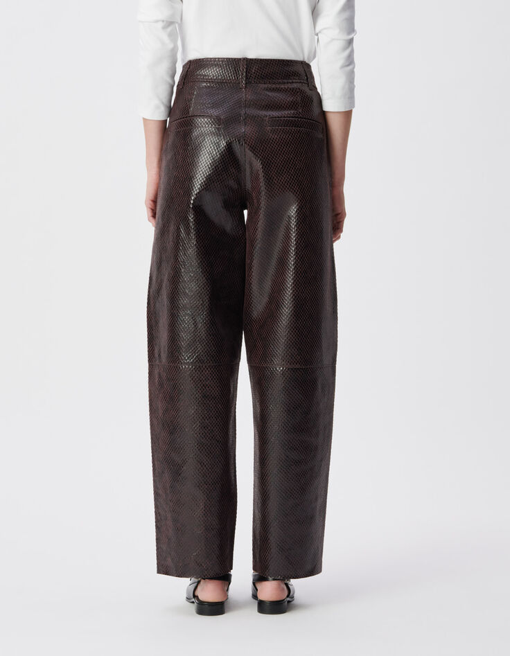 Rechthoekige leren broek met slangenprint Dames-3