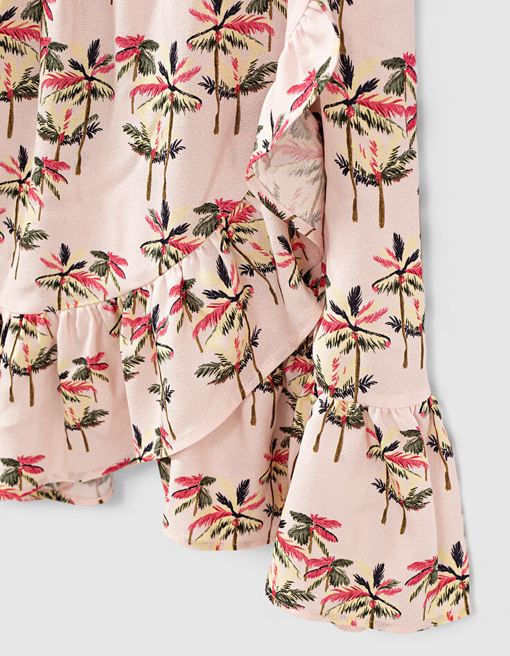 Robe rose pâle imprimé palmiers fille-2