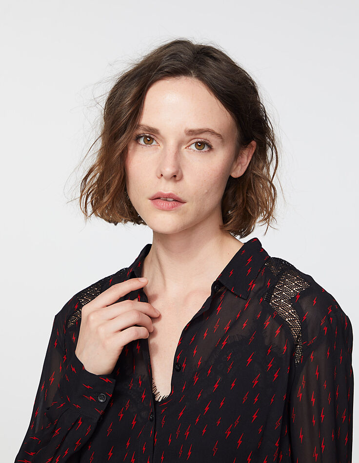 Camisa de velo de viscosa estampado rayos y rejilla mujer-2