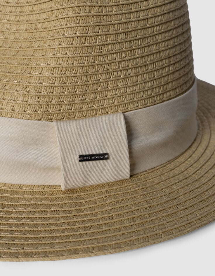 Beige hoed stro-effect met ecru bies-4 Beige hoed stro-effect met ecru bies-4