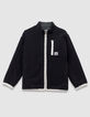 Cárdigan reversible sherpa negro y felpa verde niño-3