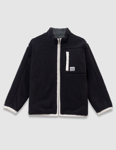 Boys’ black sherpa/green sweatshirt reversible cardigan - IKKS
